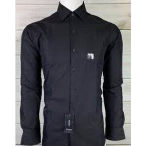 Bar III Black Slim Fit Stretch Button-Down Shirt XL 17-17.5 Neck 36-37 Sleeve 10